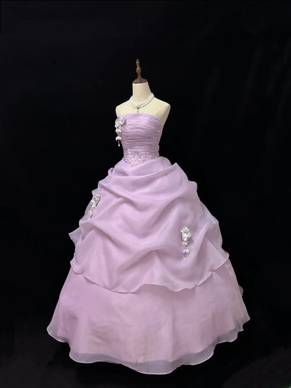Beautiful Ball Gown Strapless Lilac Organza Long Quince Dress Voluminous Sweet 16 Sweet Sixteen Outfits Vestido de 15 RB7453