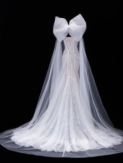 Timeless Wedding Gowns Dresses Romantic Mermaid Spaghetti Strap for Bride Tulle With Silver Beadings White Petite/Plus Size Bridal Gown For Women SA082