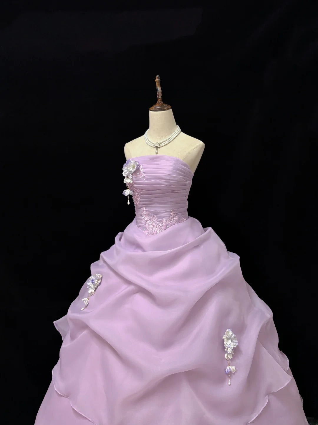 Beautiful Ball Gown Strapless Lilac Organza Long Quince Dress Voluminous Sweet 16 Sweet Sixteen Outfits Vestido de 15 RB7453