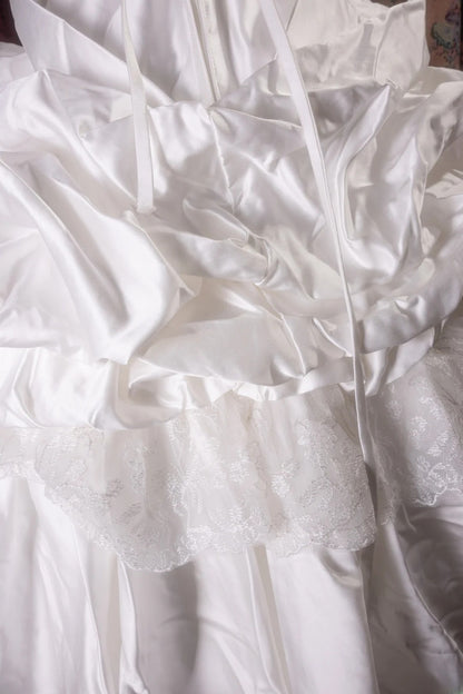 Pretty Ball Gown Sweetheart White Satin With Appliqued Long Quince Dress Quinceanera Dresses Formal Birthday Outfits RB8101