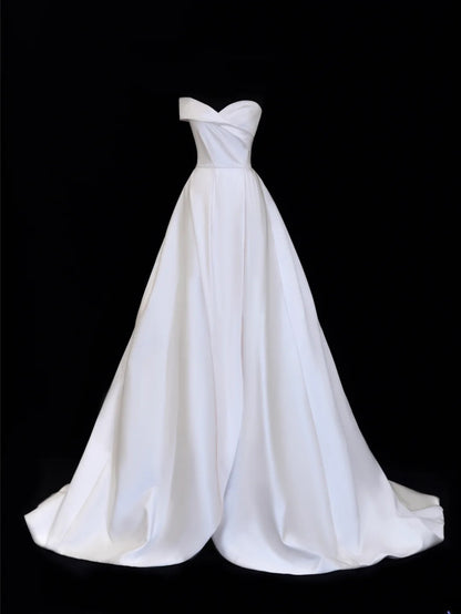 Elegant Women's Ball Gown Sweetheart With Pleated Sleeves White Long Wedding Gowns Dresses SA083
