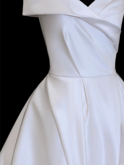Elegant Women's Ball Gown Sweetheart With Pleated Sleeves White Long Wedding Gowns Dresses SA083