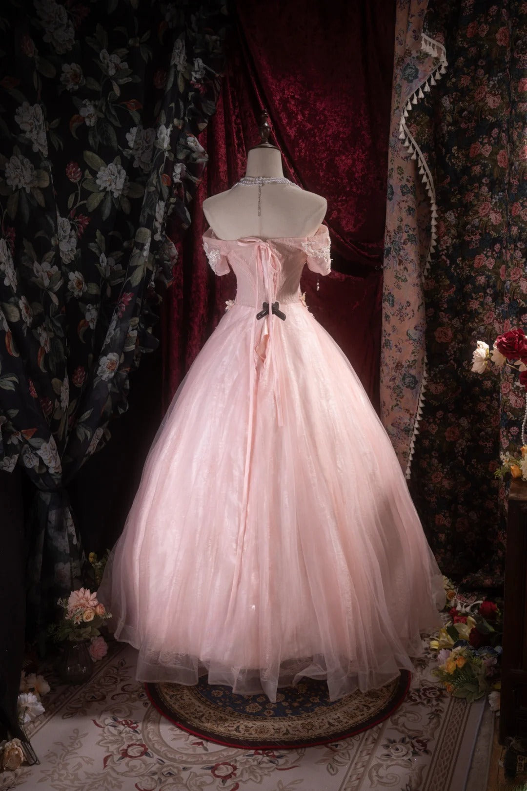 Pretty Ball Gown Off The Shoulder Pink With Appliqued Long Quince Dress Quinceanera Dresses Formal Birthday Outfits RB8102