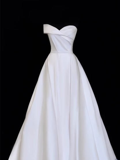 Elegant Women's Ball Gown Sweetheart With Pleated Sleeves White Long Wedding Gowns Dresses SA083