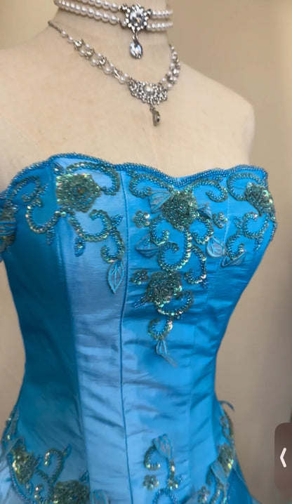Princess Ball Gown Strapless Blue Sleeveless With Beading Long Quinceanera Dress vestido de 15 de cenicienta RB3477