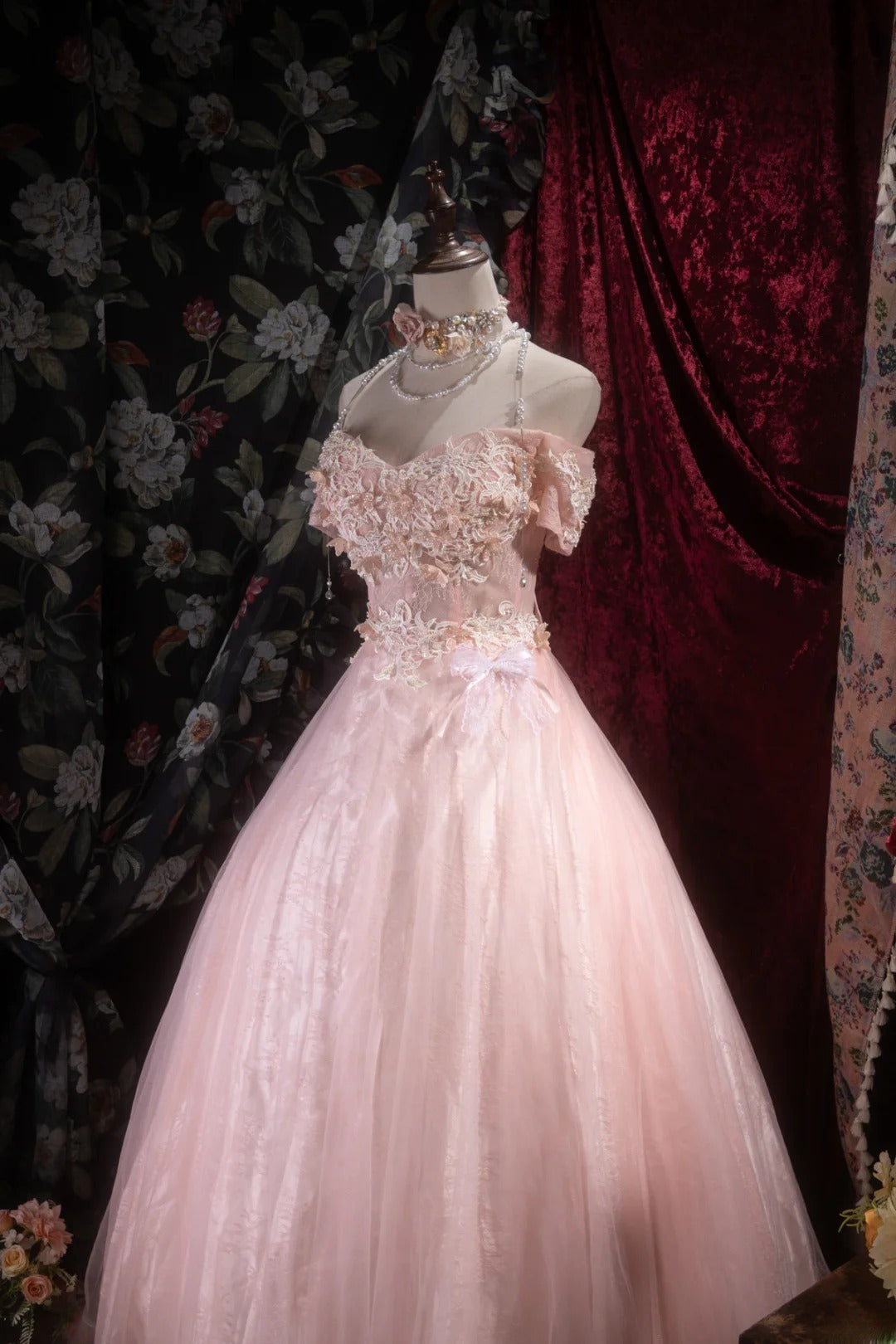Pretty Ball Gown Off The Shoulder Pink With Appliqued Long Quince Dress Quinceanera Dresses Formal Birthday Outfits RB8102