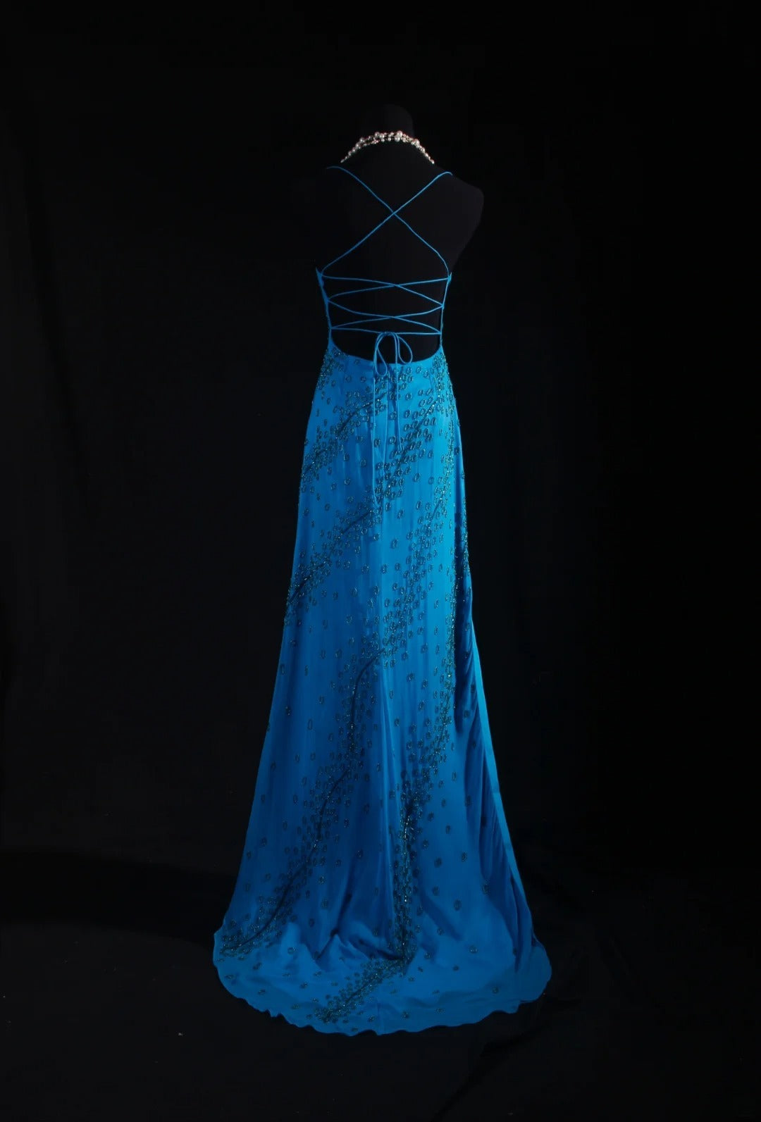 Vintage 1950s Formal Mermaid Spaghetti Strap Royal Blue Chiffon With Beads Sleeveless Long Prom Dresses Party Formal Gowns AS083