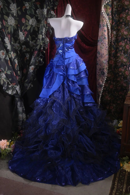 Pretty Ball Gown Strapless Royal Blue With Tiered Layers Long Quince Dress Quinceanera Dresses Formal Birthday Outfits RB8103