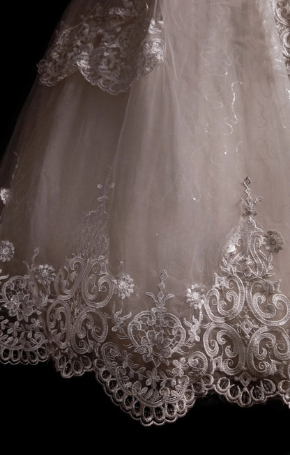 Princess Wedding Dress Ball Gown Off Shoulder White Tulle With Half Sleeves Bridal Gown for Big Day RB9885