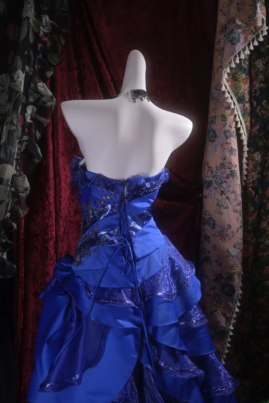Pretty Ball Gown Strapless Royal Blue With Tiered Layers Long Quince Dress Quinceanera Dresses Formal Birthday Outfits RB8103