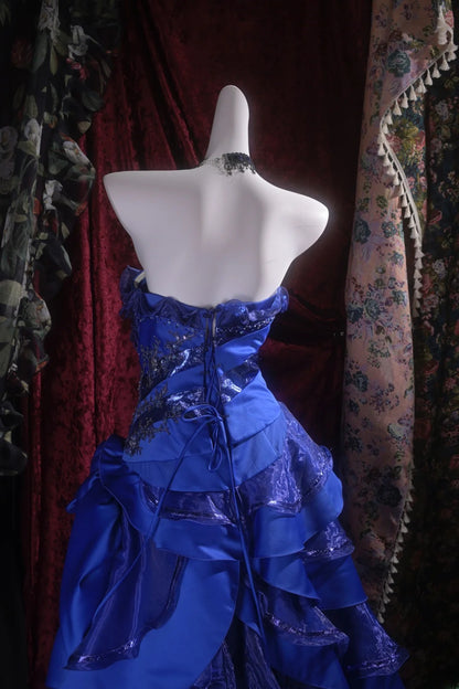 Pretty Ball Gown Strapless Royal Blue With Tiered Layers Long Quince Dress Quinceanera Dresses Formal Birthday Outfits RB8103