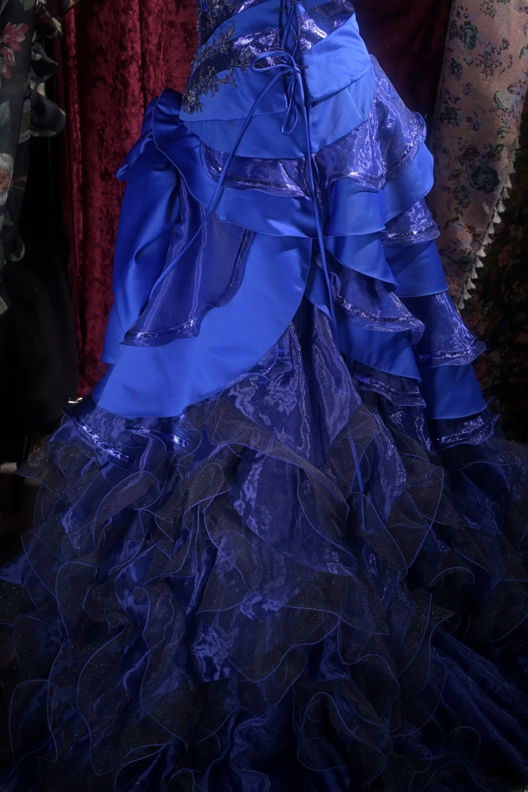 Pretty Ball Gown Strapless Royal Blue With Tiered Layers Long Quince Dress Quinceanera Dresses Formal Birthday Outfits RB8103