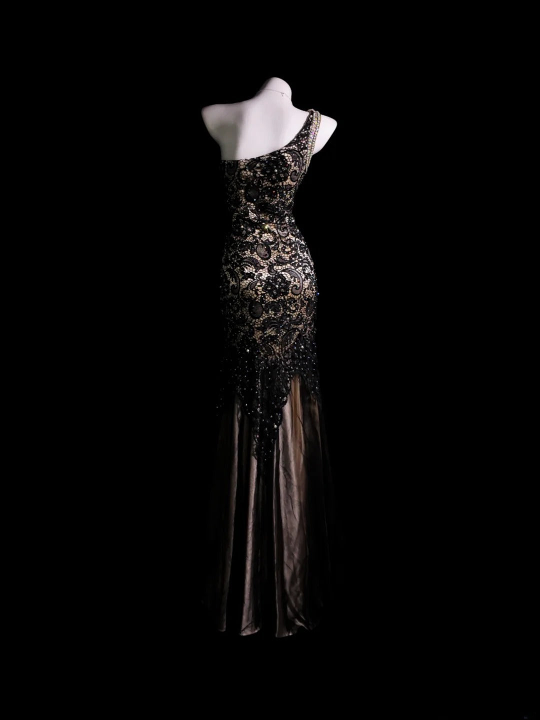 Black Prom Dress Mermaid One Shoulder Lace With Beading Modest Formal Party Gown RB9886