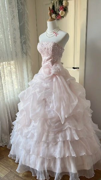 Dream Sweet 16 Dresses Long Strapless Pink With Tiered Layers Ball Gown Sweet Sixteen Party Birthday Outfit RC0453