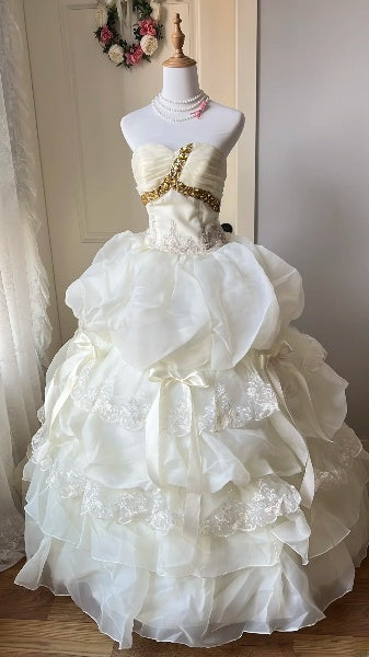Dream Sweet 16 Dresses Long Strapless Light Yellow With Tiered Layers Ball Gown Sweet Sixteen Party Birthday Outfit RC0454