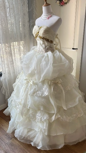 Dream Sweet 16 Dresses Long Strapless Light Yellow With Tiered Layers Ball Gown Sweet Sixteen Party Birthday Outfit RC0454