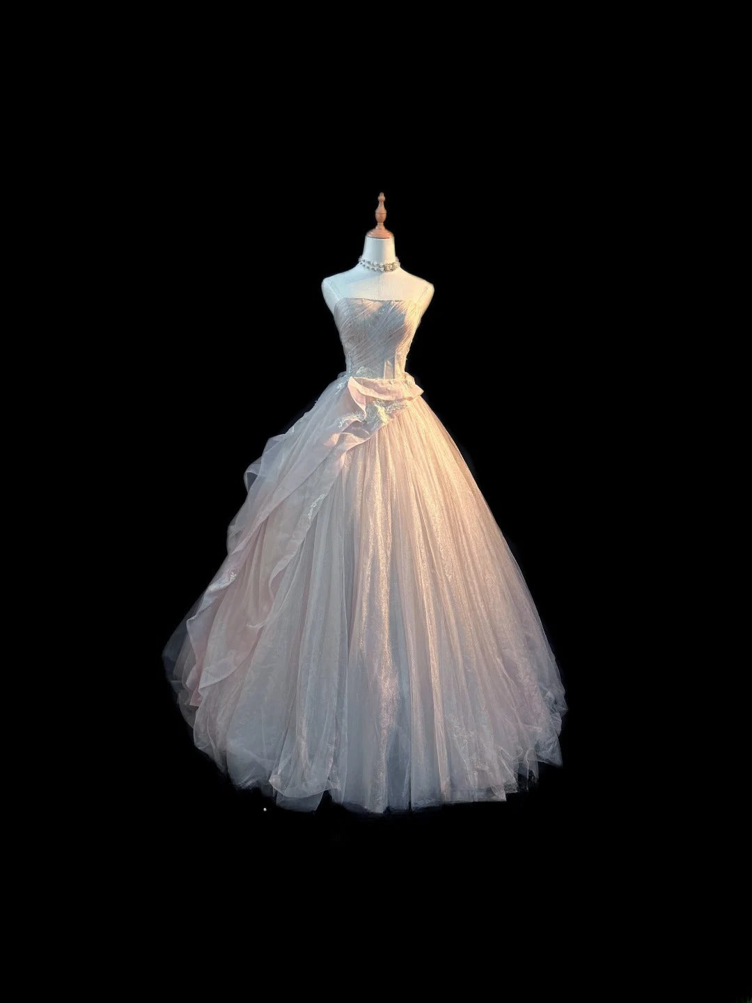 Princess Ball Gown Strapless Light Pink Sleeveless With Appliqued Long Quinceanera Dress vestido de 15 de cenicienta RB3479
