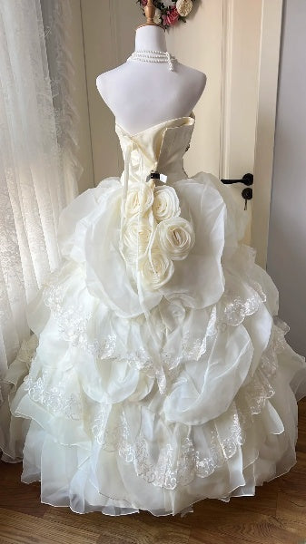 Dream Sweet 16 Dresses Long Strapless Light Yellow With Tiered Layers Ball Gown Sweet Sixteen Party Birthday Outfit RC0454