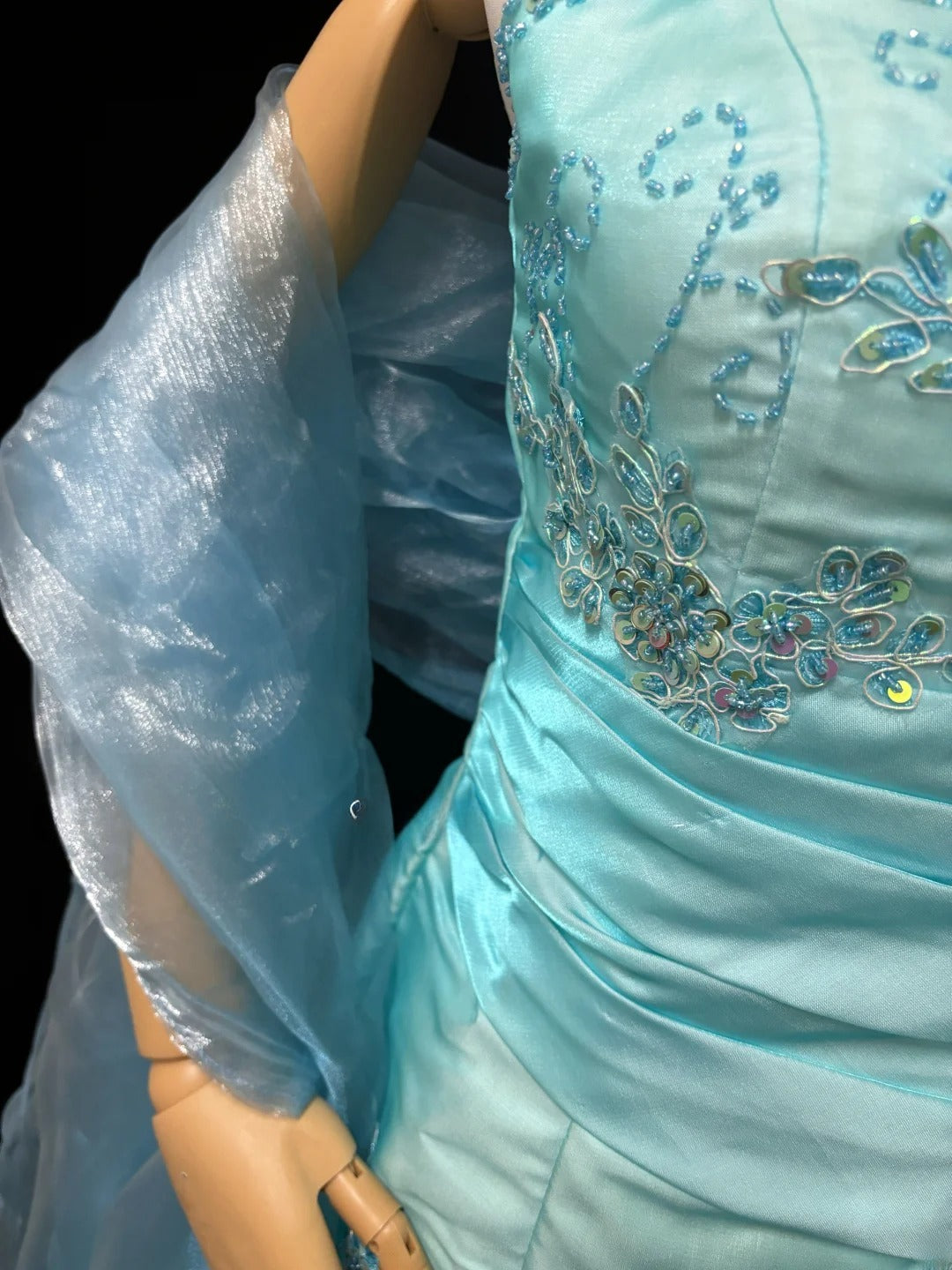 Vintage Mermaid Spaghetti Strap Blue Satin With Scarf Long Prom Dress Formal Outfits Party Dresses RB7457