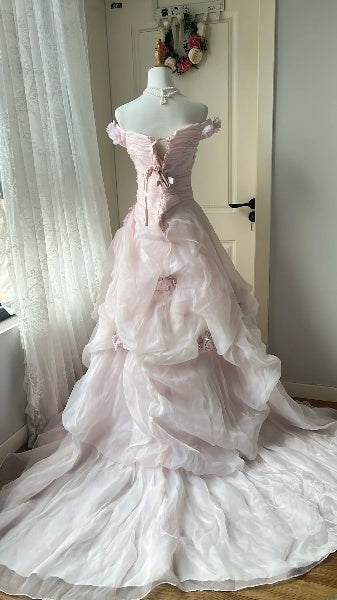 Pink Prom Dress Long Mermaid Off The Shoulder With Lace Appliqued Formal Party Gown For Women RC0455