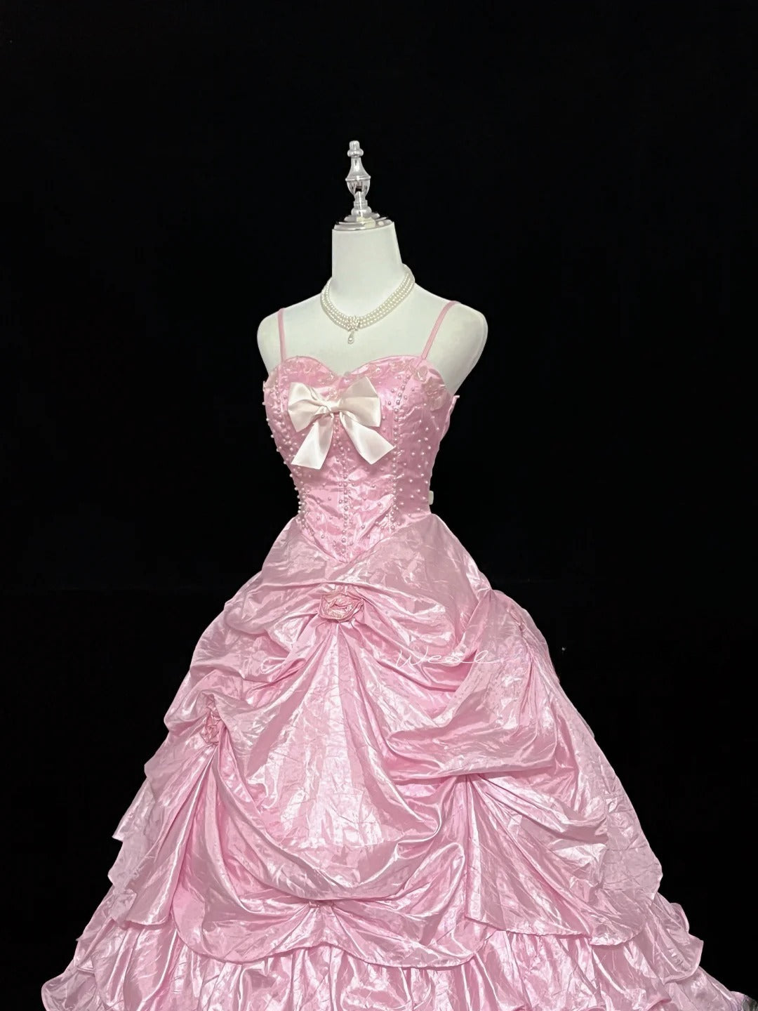 Cute Ball Gown Spaghetti Straps Pink Taffeta With Flowers Quince Dress Voluminous Sweet 16 Sweet Sixteen Outfits Vestido de 15 RB7458