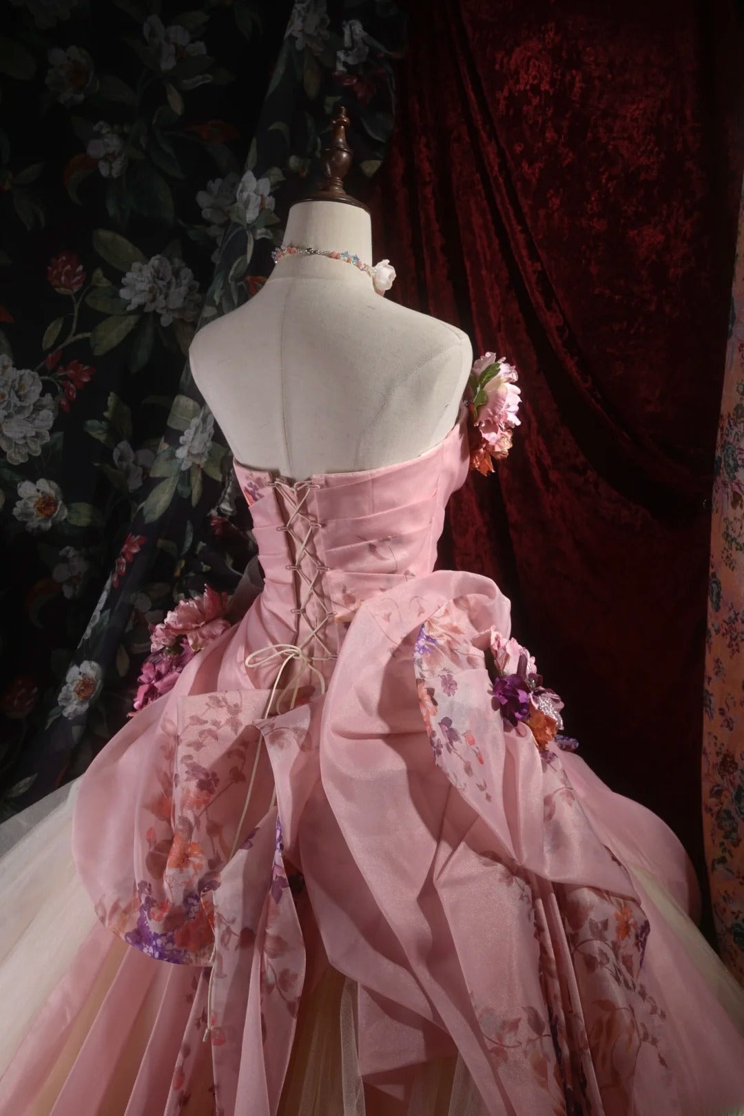 Pretty Ball Gown Strapless Pink With 3D Flowers Long Quince Dress Quinceanera Dresses Formal Birthday Outfits RB8105