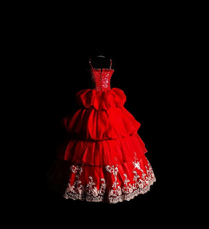 Princess Ball Gown Spaghetti Straps Red Long Quinceañera Dress Moda 2000 15 Quinceanera Dresses Ideas Sweet 16 Outfit RB7078