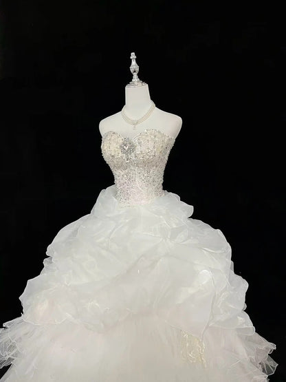 Cute Ball Gown Sweetheart Organza With Silver Beading Quince Dress Voluminous Sweet 16 Sweet Sixteen Outfits Vestido de 15 RB7459