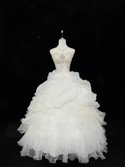 Cute Ball Gown Sweetheart Organza With Silver Beading Quince Dress Voluminous Sweet 16 Sweet Sixteen Outfits Vestido de 15 RB7459