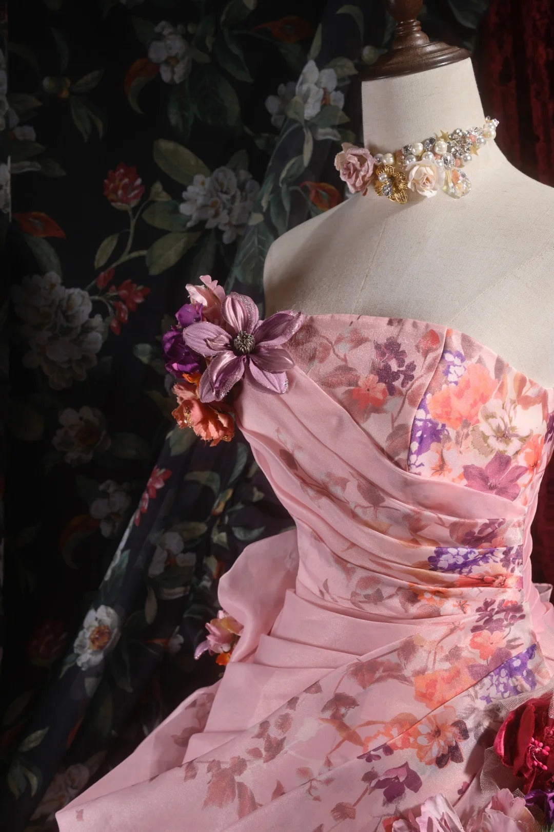 Pretty Ball Gown Strapless Pink With 3D Flowers Long Quince Dress Quinceanera Dresses Formal Birthday Outfits RB8105