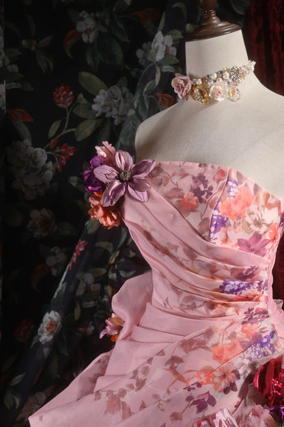 Pretty Ball Gown Strapless Pink With 3D Flowers Long Quince Dress Quinceanera Dresses Formal Birthday Outfits RB8105