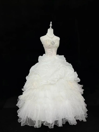 Cute Ball Gown Sweetheart Organza With Silver Beading Quince Dress Voluminous Sweet 16 Sweet Sixteen Outfits Vestido de 15 RB7459