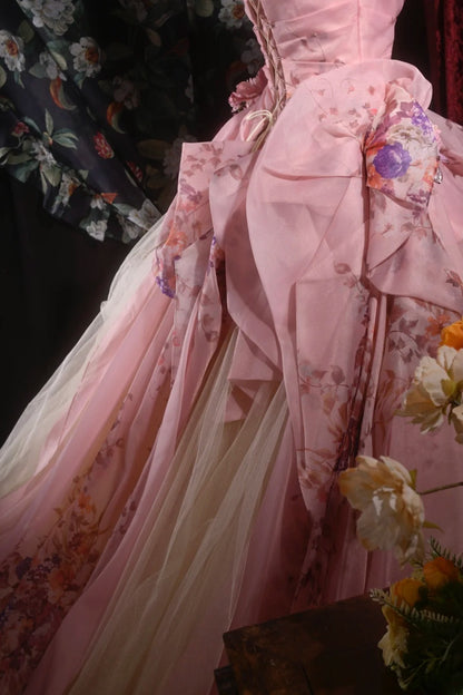 Pretty Ball Gown Strapless Pink With 3D Flowers Long Quince Dress Quinceanera Dresses Formal Birthday Outfits RB8105