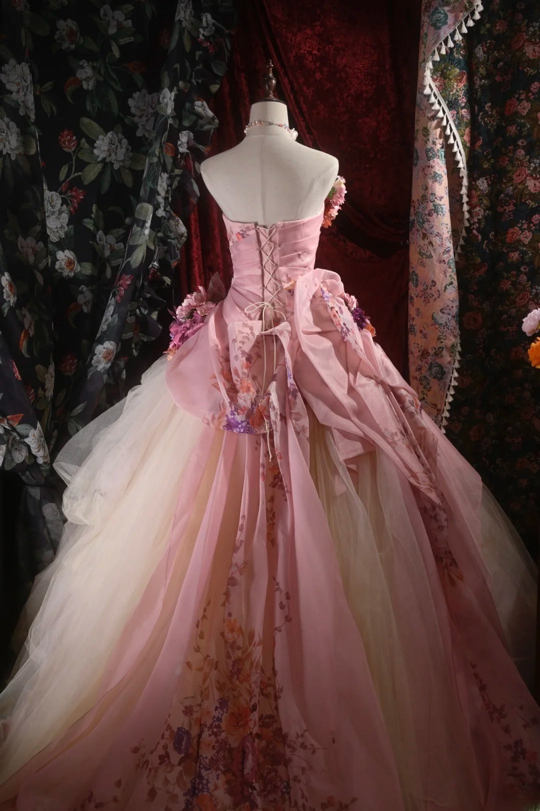 Pretty Ball Gown Strapless Pink With 3D Flowers Long Quince Dress Quinceanera Dresses Formal Birthday Outfits RB8105
