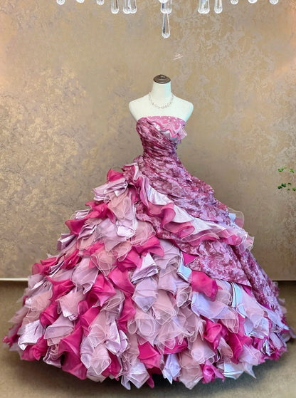 Quinceanera Dress With Tiered Layers Pink Lilac Ball Gown Strapless Sweet 15 15th Birthday Gown RB9065