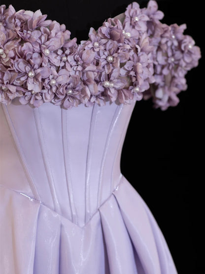 Modest Prom Dresses Aesthetic A Line Off The Shoulder Lilac Inspiration Flowers Style Impress With Sleeves Long Party Formal Gown SA089