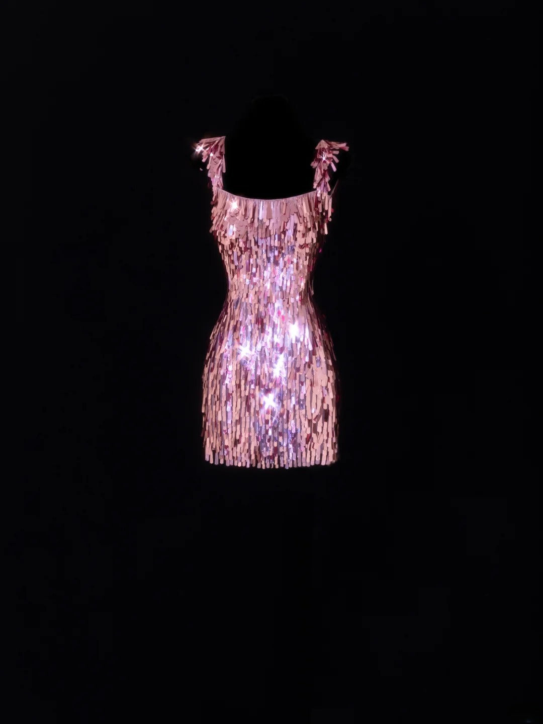 Aesthetic Sheath Square Neck Short Prom Dress Pink Sequins 16th Birthday Dress Homecoming Dresses Cocktail Gown SA090