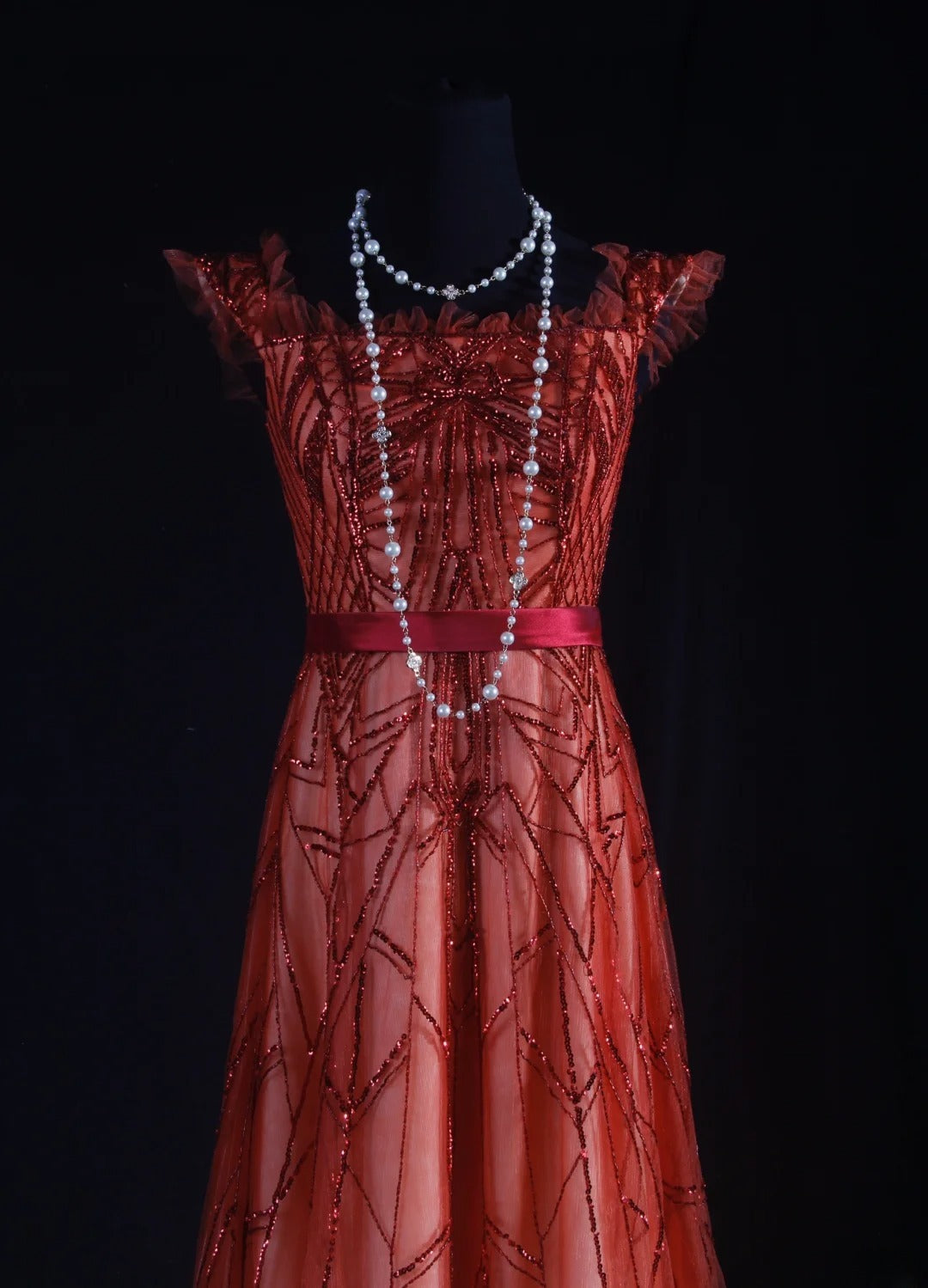 Vintage A line Ombre Red Tulle Square Neck Party Dress With Beads 1950s Retro Classy Birthday Dinner Long Prom Dresses AS090