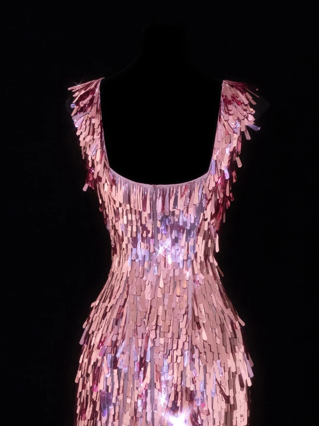 Aesthetic Sheath Square Neck Short Prom Dress Pink Sequins 16th Birthday Dress Homecoming Dresses Cocktail Gown SA090