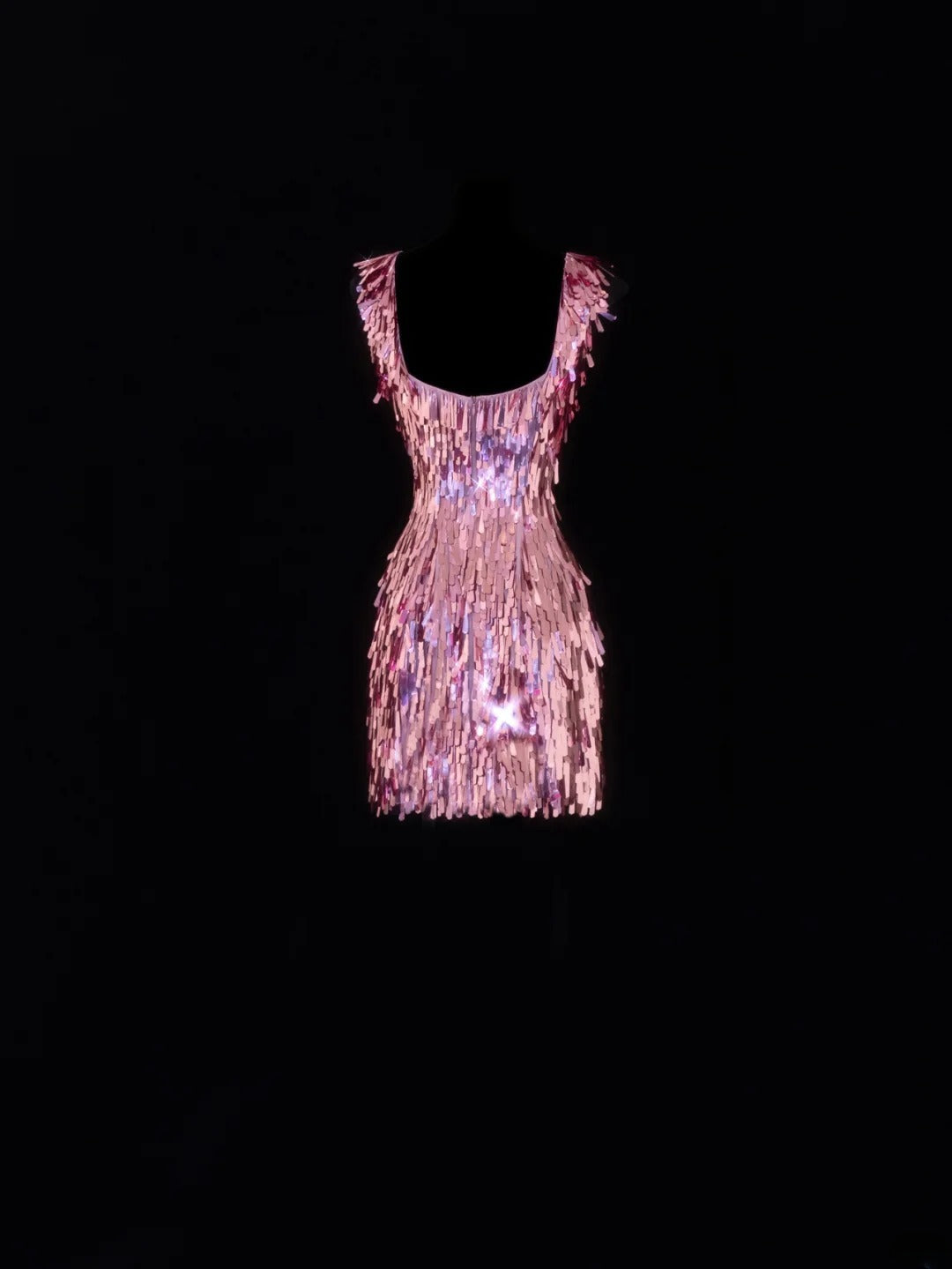 Aesthetic Sheath Square Neck Short Prom Dress Pink Sequins 16th Birthday Dress Homecoming Dresses Cocktail Gown SA090