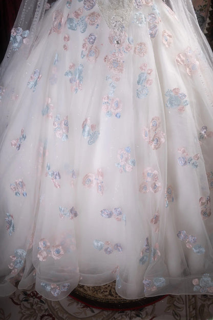 Pretty Ball Gown Off The Shoulder White Tulle With Cape Appliqued Long Quince Dress Quinceanera Dresses Formal Birthday Outfits RB8107