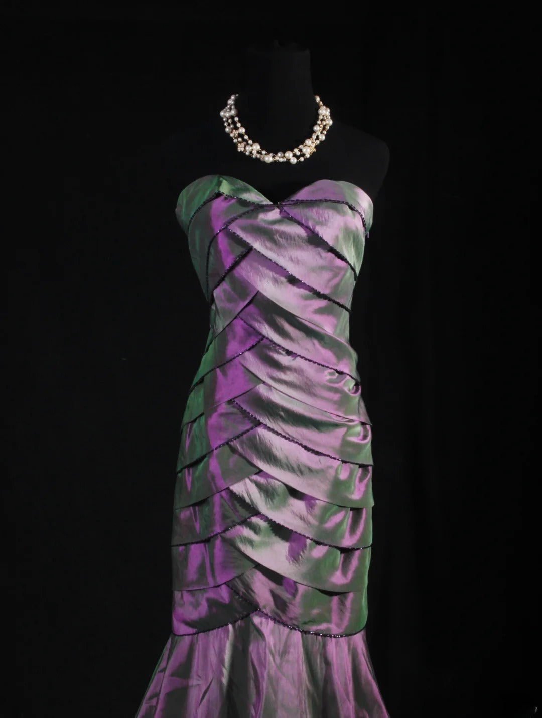 Vintage 80s Formal Mermaid Sweetheart Purple With Pleated Sleeveless Long Prom Dresses Party Formal Gowns AS091