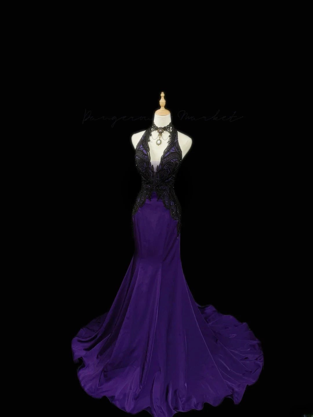 Vintage Prom Dresses Mermaid Halter Grape Black Lace Sleeveless With Beading Long Evening Formal Outfits RB3484