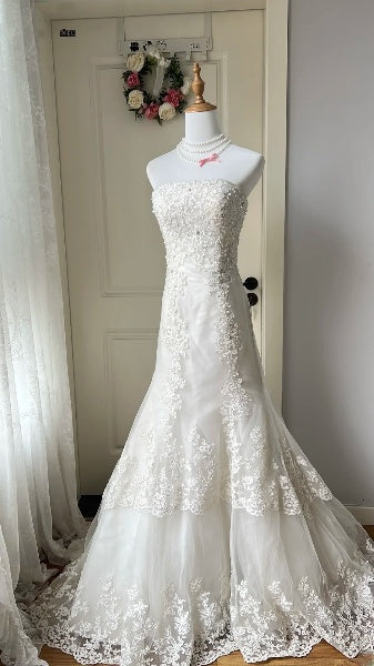 Princess Wedding Dress Mermaid Strapless Lace White Tulle With Appliques Bridal Gown RC0459