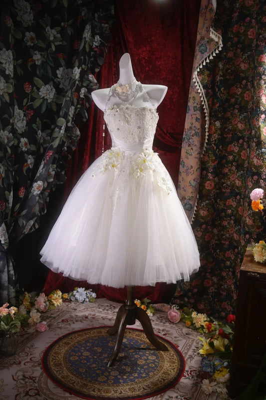 Unique Homecoming Dresses Outfit inspo Halter Ball Gown Strapless White Tulle 16th Birthday Cocktail Dress Ideas Outfits RB8109