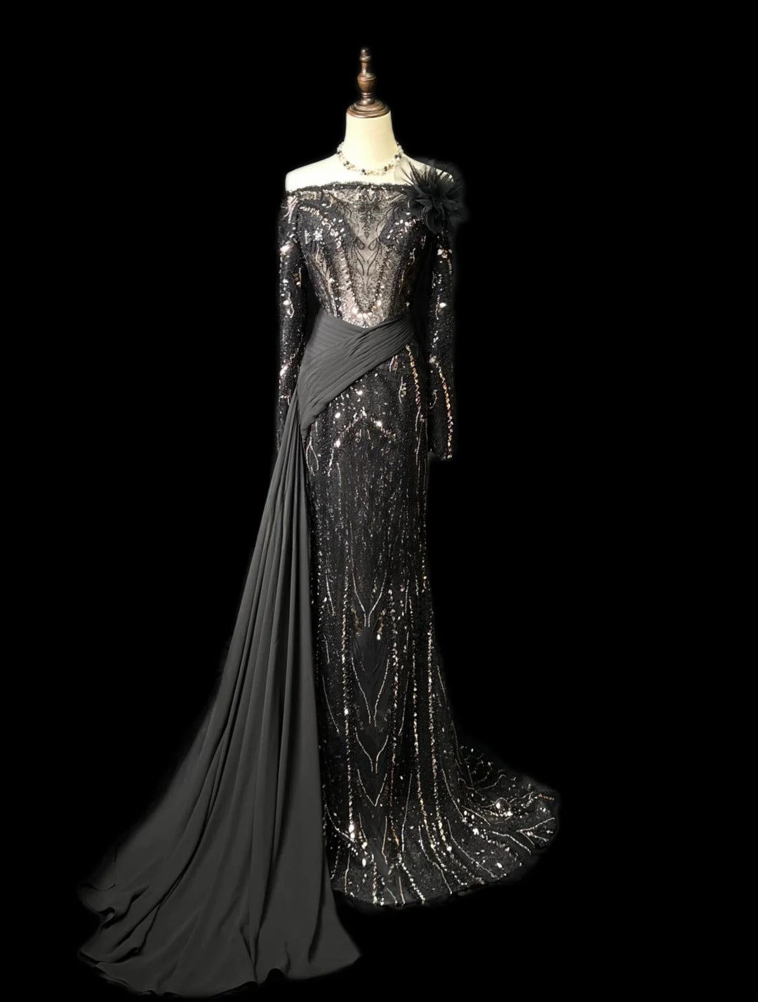 Vintage Prom Dresses Mermaid Off The Shoulder Sequin With Long Sleeves Prom Evening Dress Formal Outfits RB5899