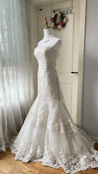 Princess Wedding Dress Mermaid Strapless Lace White Tulle With Appliques Bridal Gown RC0459