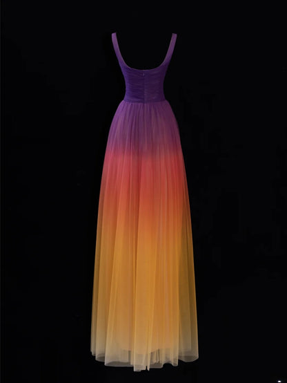 Classy A line Square Neck Multi Colors Formal Tulle Style Impress Long Prom Dresses Party Gowns SA092