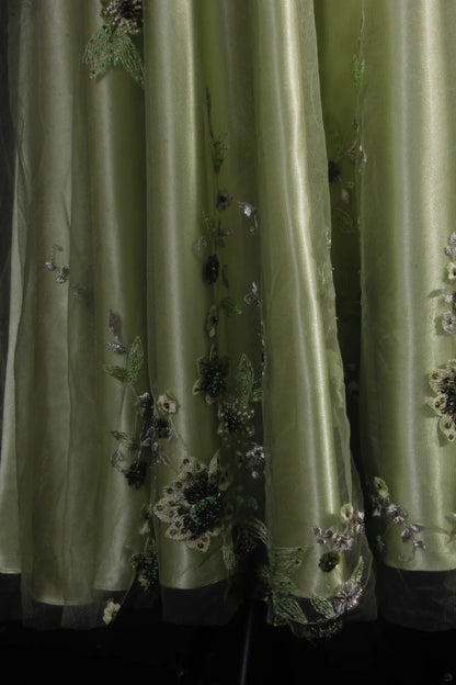 Vintage A line Spaghetti Strap Sage Green Tulle Tea Length Party Dress With Beads 1950s Retro Classy Birthday Dinner Prom Dresses AS093