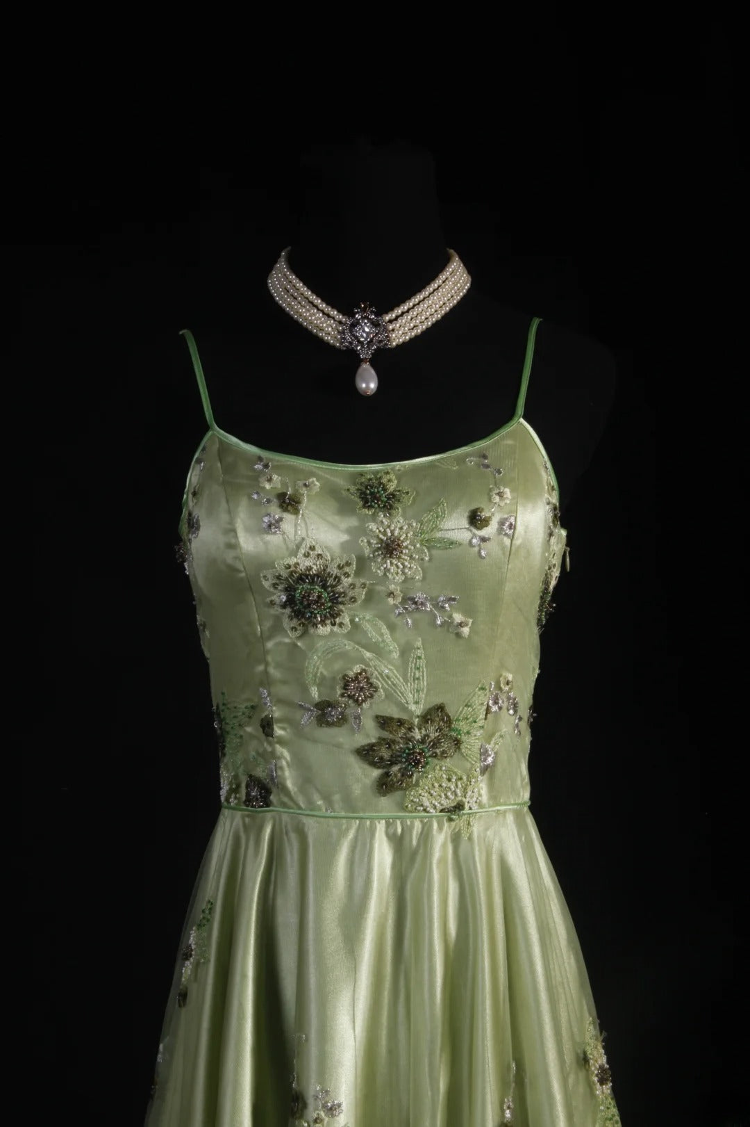 Vintage A line Spaghetti Strap Sage Green Tulle Tea Length Party Dress With Beads 1950s Retro Classy Birthday Dinner Prom Dresses AS093